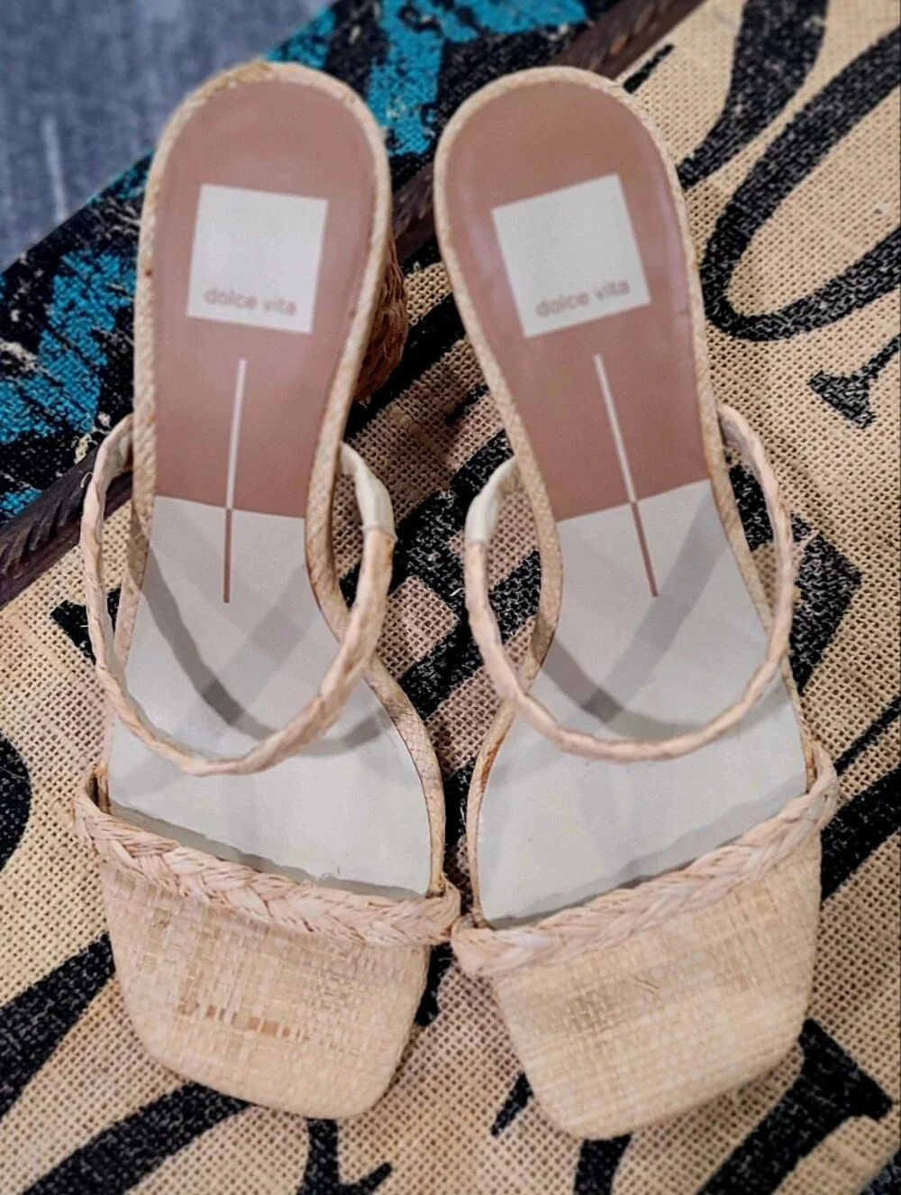 Dolce Vita Natural Braided-Strap Unique Round Block Heel Sandals